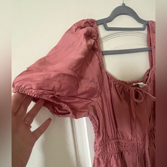 August Sky Dark Blush Puffy Sleeve Stretchy Maxi Dress Women’s size medium - Picture 7 of 15